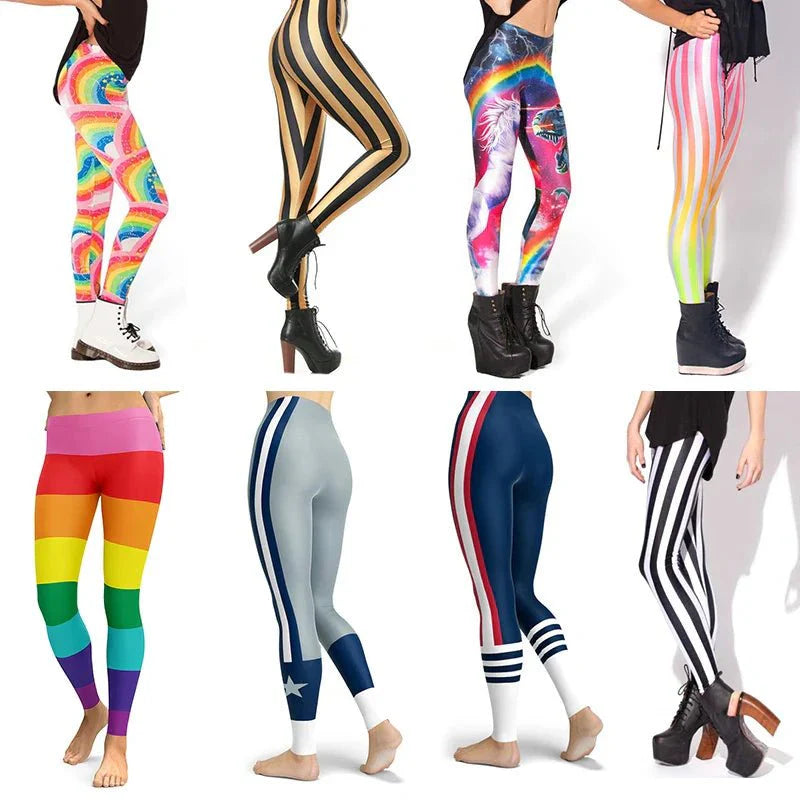 π Add Color to Your Workout: Rainbow Stripe High Waist Slim Leggings - Leggings Co