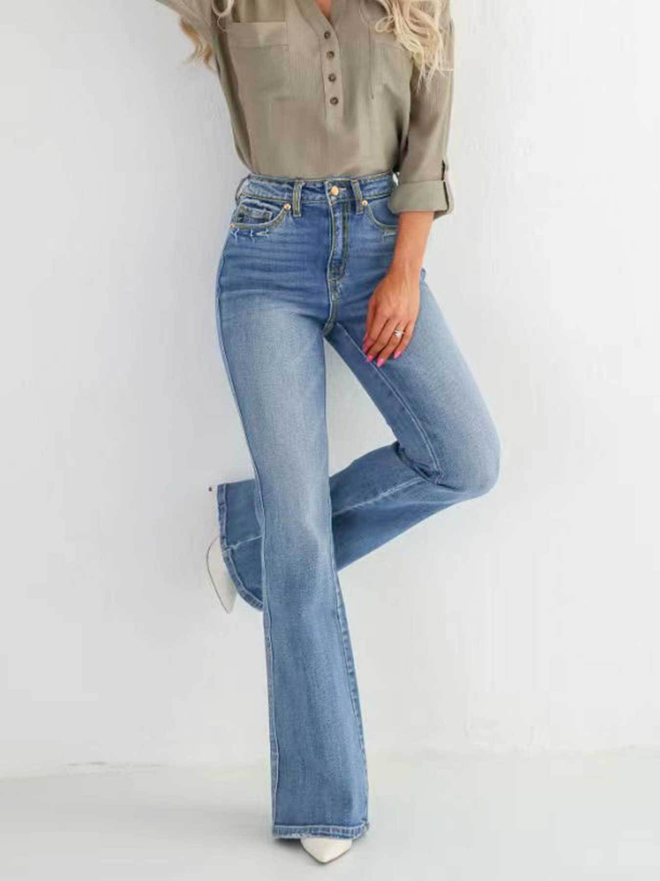 Fashion Slim Stretch High-waisted Boot-cut Pants Jeans - Leggings Co