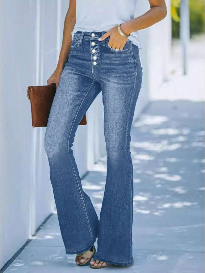 Women's Casual Personalized Multi-Button Slim Fit Flare Jeans - Leggings Co