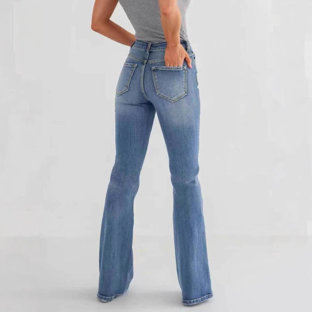 Fashion Slim Stretch High-waisted Boot-cut Pants Jeans - Leggings Co