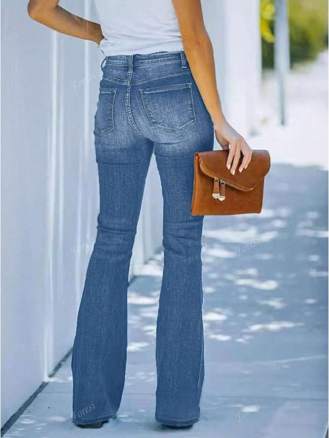 Women's Casual Personalized Multi-Button Slim Fit Flare Jeans - Leggings Co