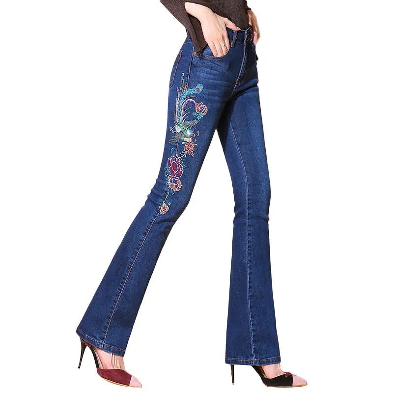 Women's Embroidered Skinny Jeans New High Waist Trousers - Leggings Co