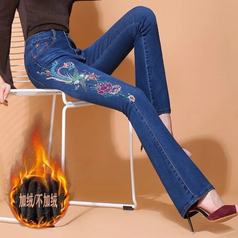 Women's Embroidered Skinny Jeans New High Waist Trousers - Leggings Co