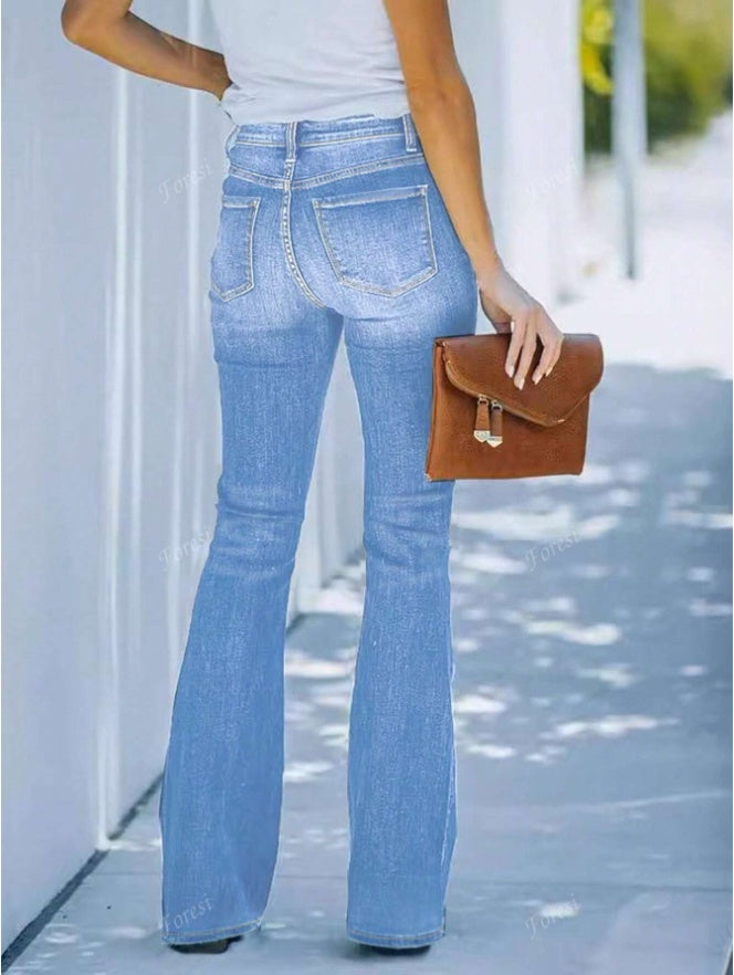 Women's Casual Personalized Multi-Button Slim Fit Flare Jeans - Leggings Co