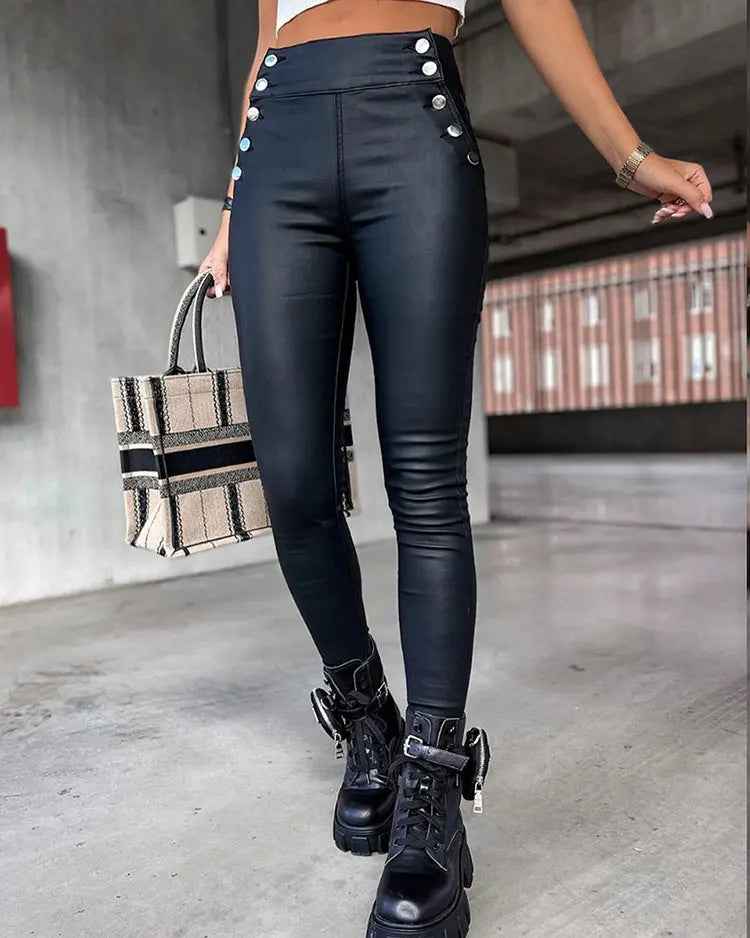 High Waist Pu Leather Pants - Leggings Co
