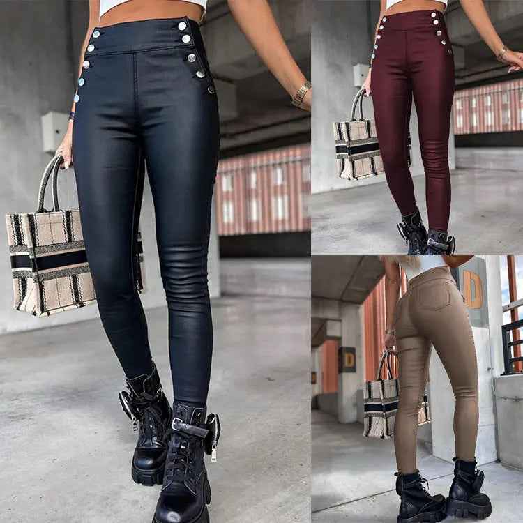 High Waist Pu Leather Pants - Leggings Co
