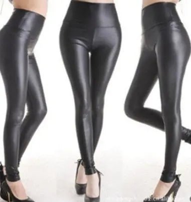 High - Waisted Faux Leather Leggings – Women's Slim Fit Stretch Pants - Leggings Co