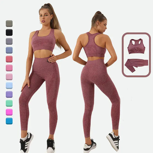 2-Piece Seamless Yoga Set for Women – High Waist Leggings & Crop Top Gym Outfit