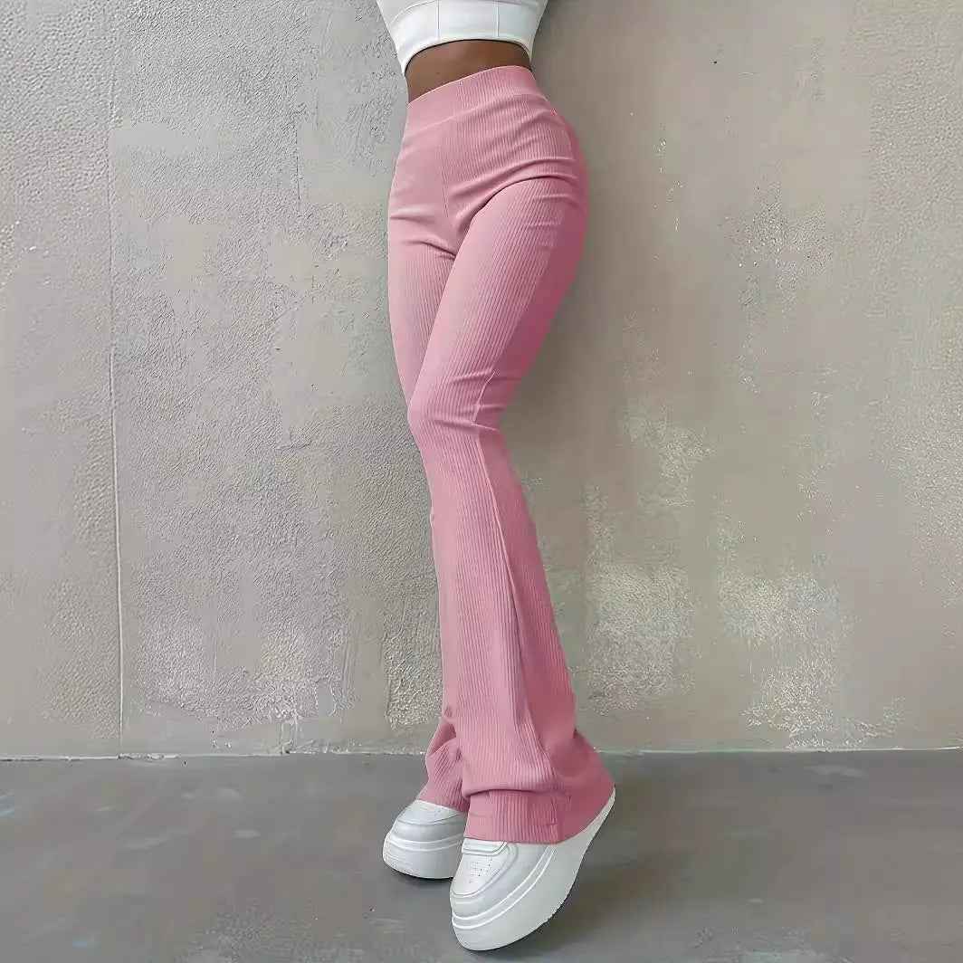 High-Waist Ribbed Slim Fit Casual Bootcut Leggings for Women