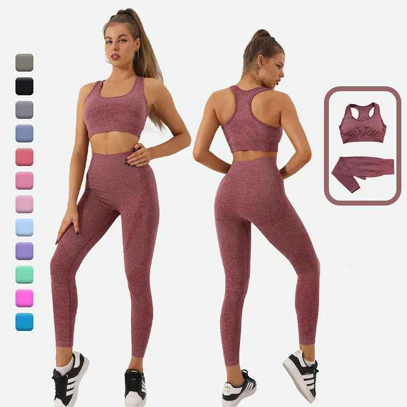 2 - Piece Seamless Yoga Set for Women - High Waist Leggings & Crop Top Gym Outfit - Leggings Co