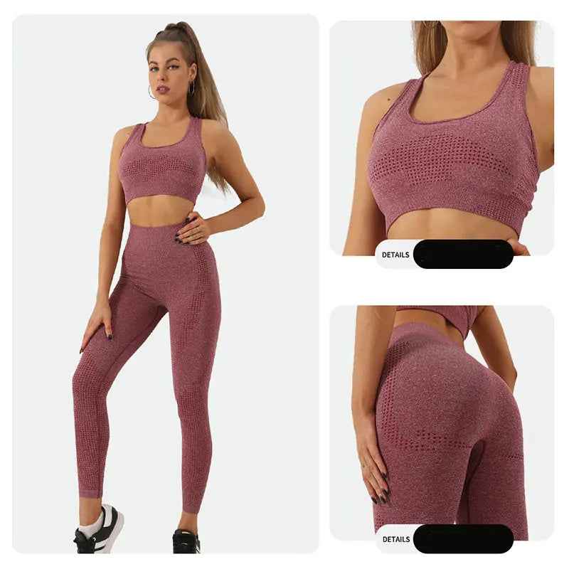 2 - Piece Seamless Yoga Set for Women - High Waist Leggings & Crop Top Gym Outfit - Leggings Co