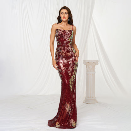 Sling Off-neck Sheath Sequined Banquet Fishtail Evening Dress - Leggings Co