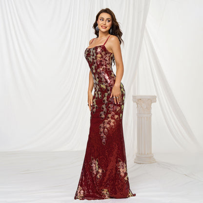 Sling Off-neck Sheath Sequined Banquet Fishtail Evening Dress - Leggings Co