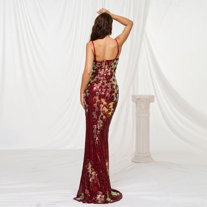 Sling Off-neck Sheath Sequined Banquet Fishtail Evening Dress - Leggings Co