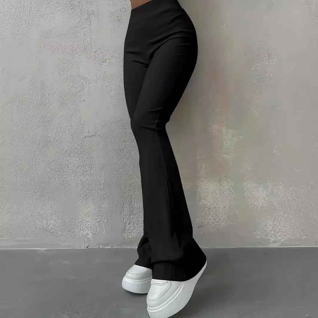 High-Waist Ribbed Slim Fit Casual Bootcut Leggings for Women
