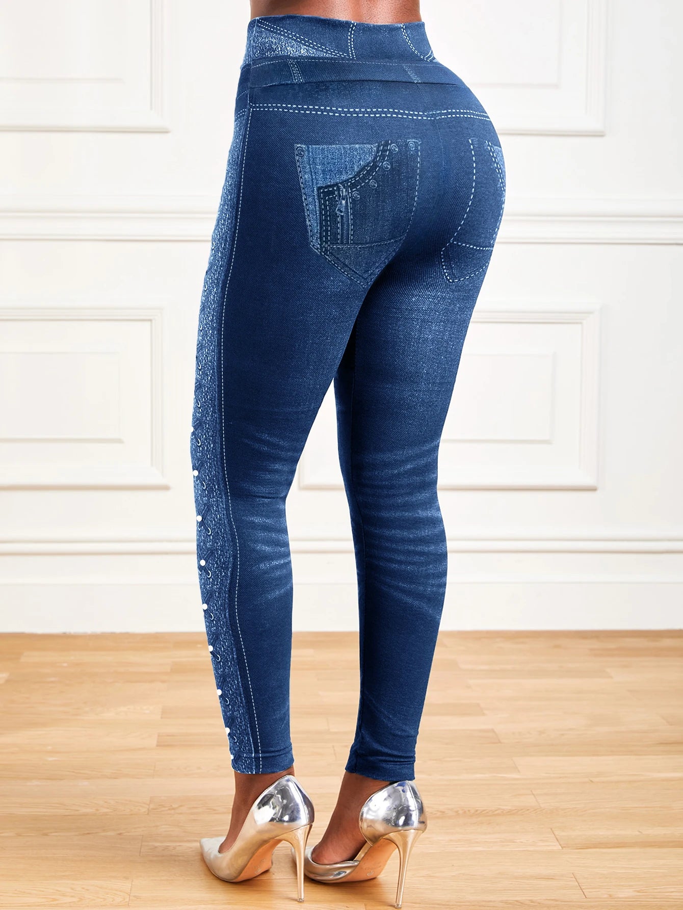 Women's High-Stretch Denim Print Leggings – Tummy Control, High-Waisted, Yoga Ready - Leggings Co