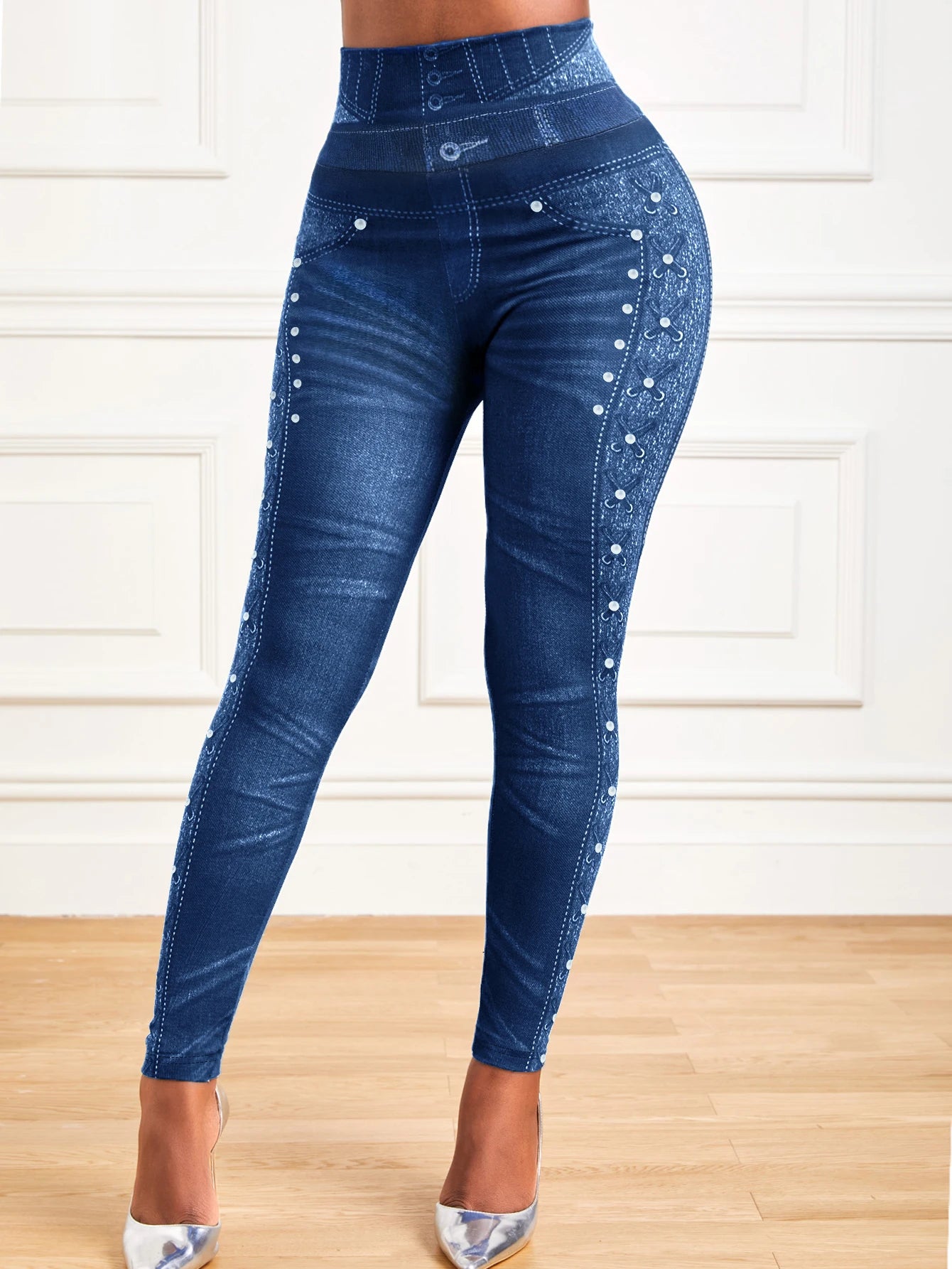 Women's High-Stretch Denim Print Leggings – Tummy Control, High-Waisted, Yoga Ready - Leggings Co