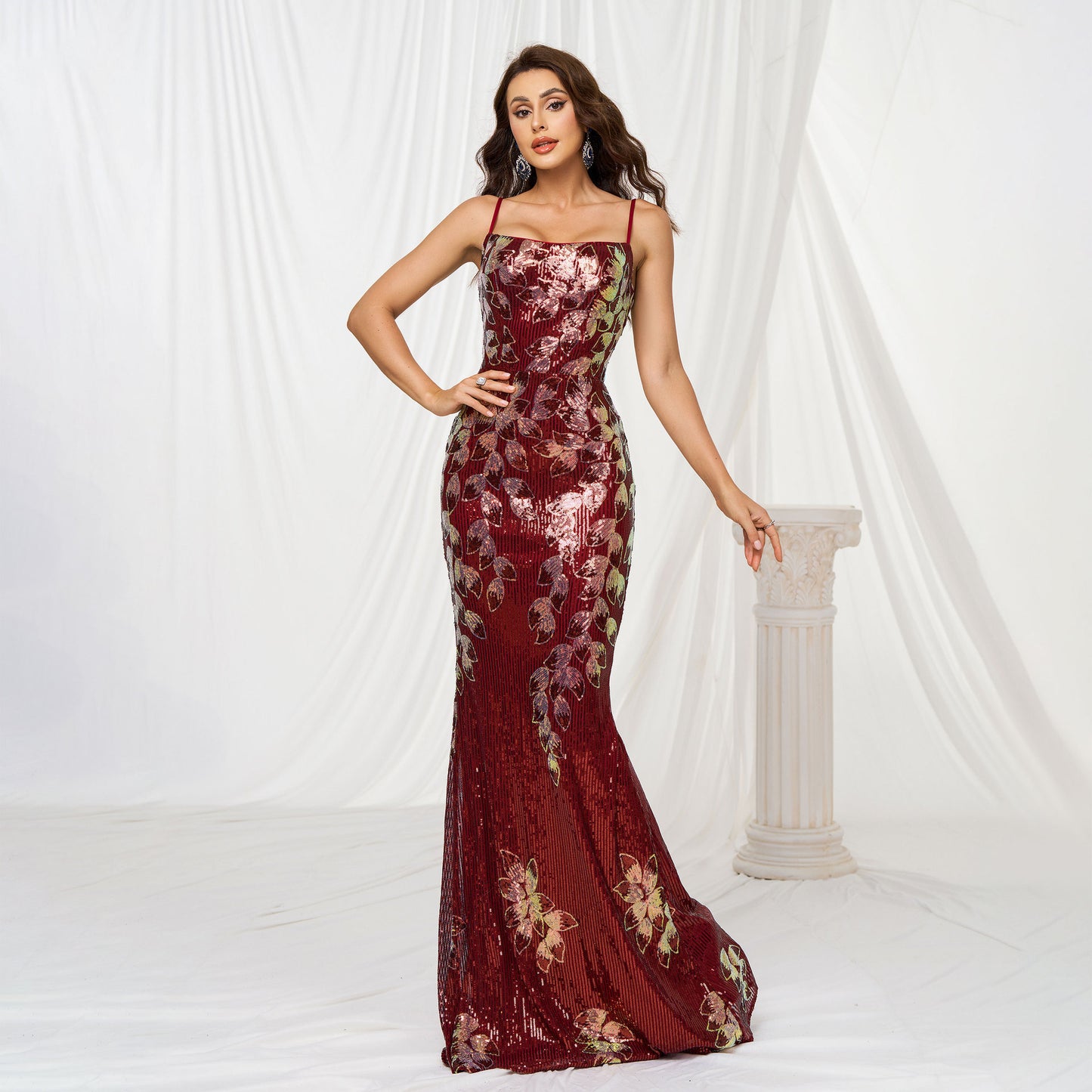 Sling Off-neck Sheath Sequined Banquet Fishtail Evening Dress - Leggings Co