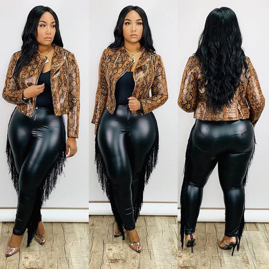 Tassel Leather Pants - 9 Inch Large Wrap Buttocks Leather Pants