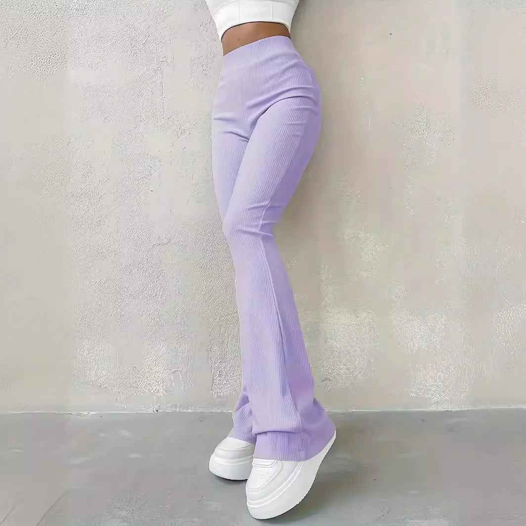 High-Waist Ribbed Slim Fit Casual Bootcut Leggings for Women