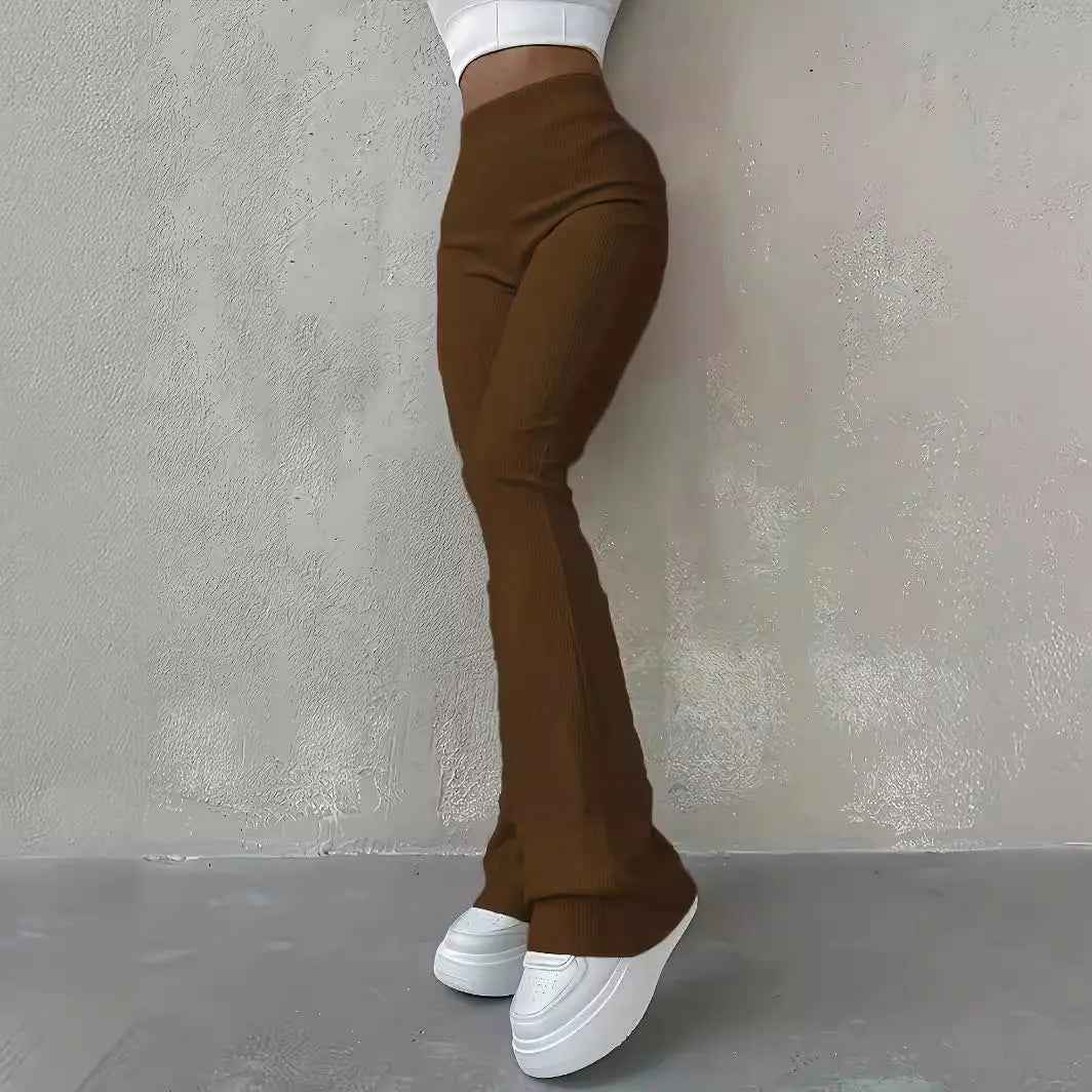 High-Waist Ribbed Slim Fit Casual Bootcut Leggings for Women