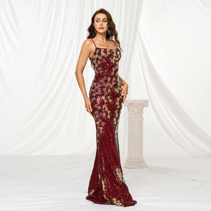 Sling Off-neck Sheath Sequined Banquet Fishtail Evening Dress - Leggings Co