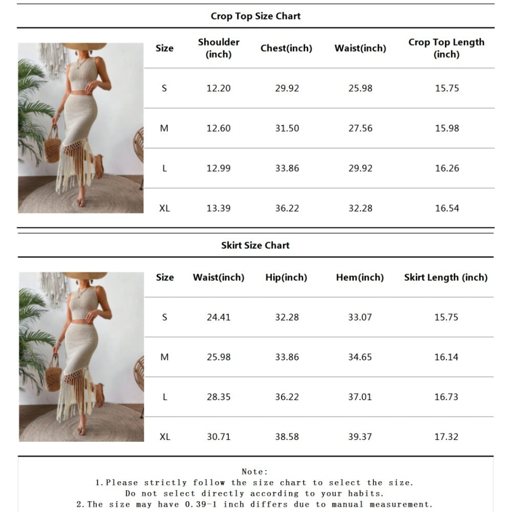 Two Piece Skirt Set For Women - Sleeveless Crop Top And Body
