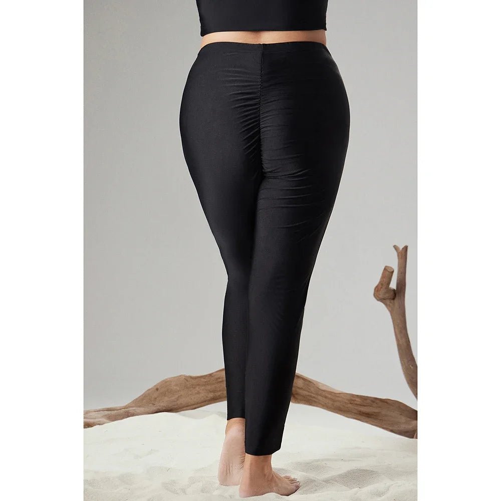 Plus Size High Waisted Leggings - Ruched Hip Black Stretch Pants for Women - Leggings Co