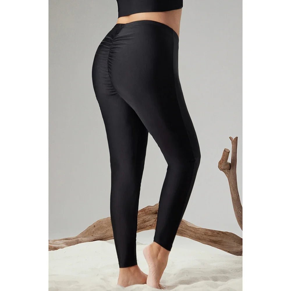 Plus Size High Waisted Leggings - Ruched Hip Black Stretch Pants for Women - Leggings Co