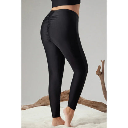 Plus Size High Waisted Leggings - Ruched Hip Black Stretch Pants for Women - Leggings Co